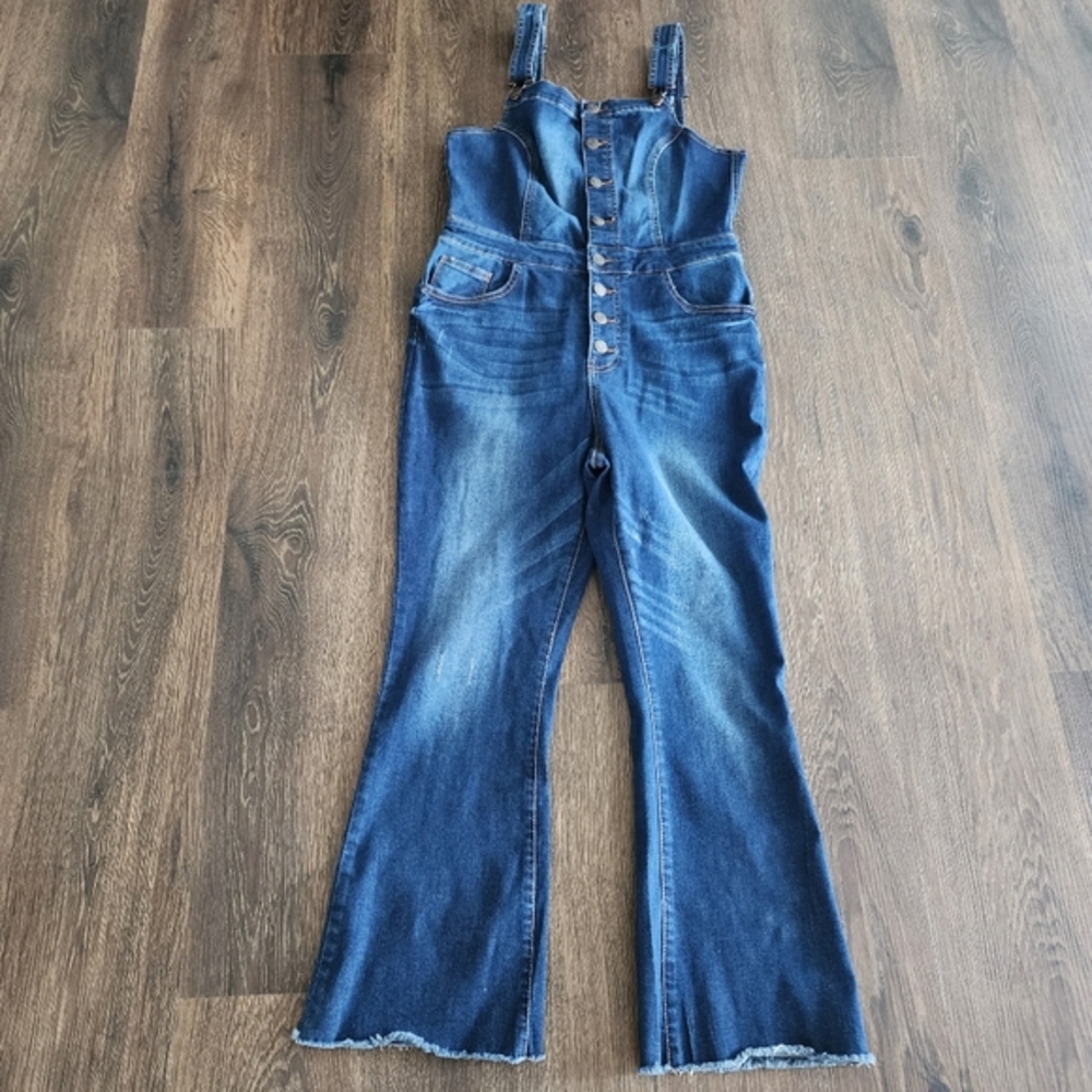Wax Jean Basic Denim Blue Straight DistressedHem Leg Jean Overall size L
